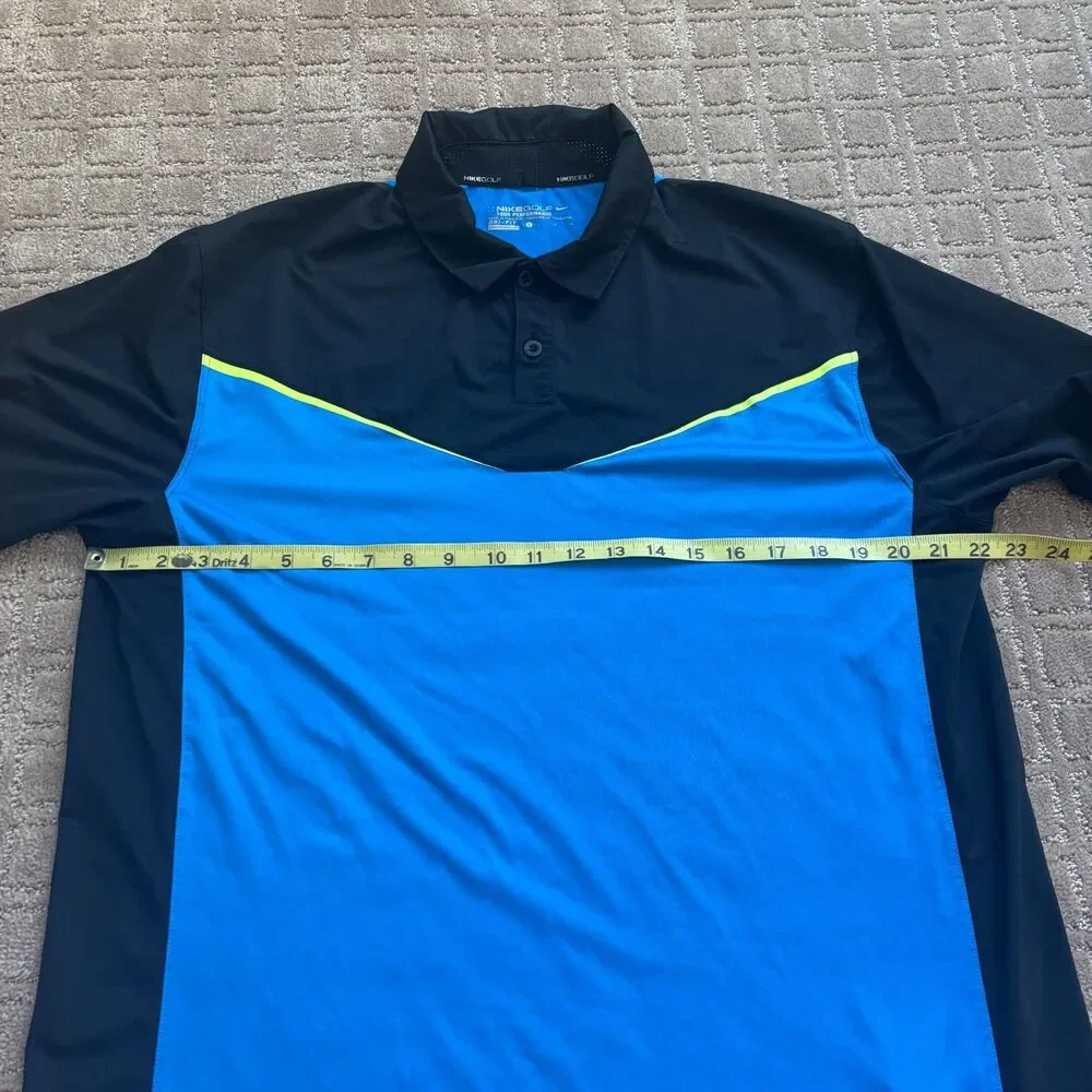 NIKE GOLF Tour Performance Polo Shirt Mens L Black Blue Dri-Fit Short Sleeve